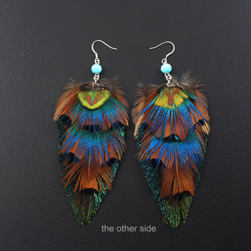 Bohemian Style Reversible Colorful Feather Earrings with Sterling Silver Earwire
